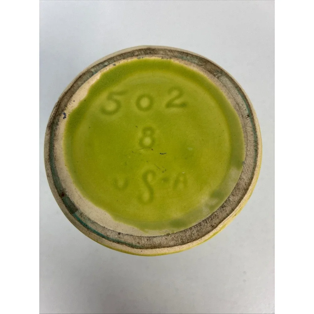 Vintage Shawnee Pottery 502-8 USA Chartreuse Green Drip Glaze Leaf Vase 8 Inch